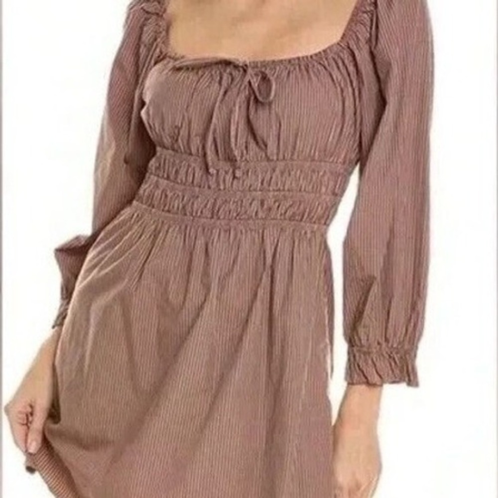 Nation LTD Striped Marisol Gathered‎ LS Square Neck Smocked St. Barth Size LG